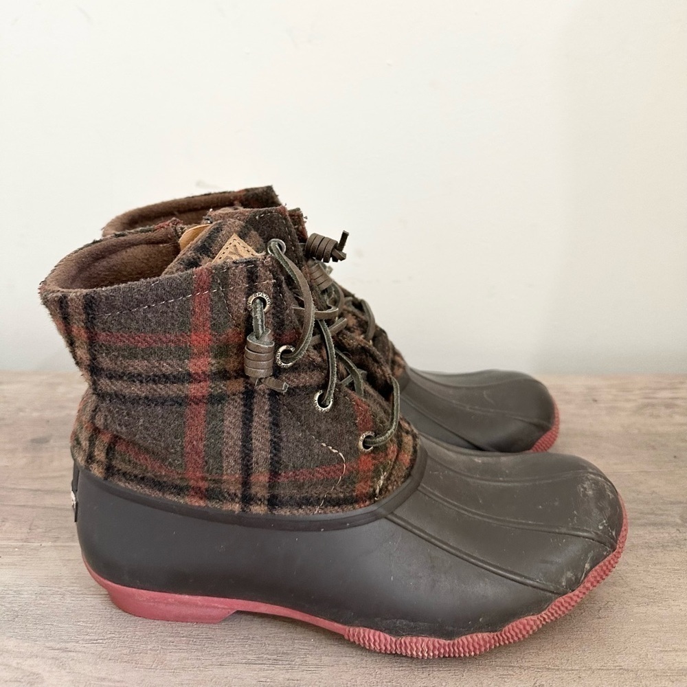 SPERRY Womens Sz 7m Saltwater Wool Plaid Duck Boots STS95922 outdoors winter